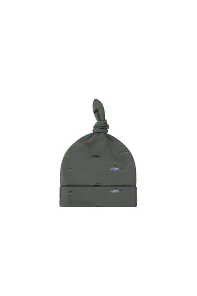 Organic Cotton Modal Knot Beanie - Vintage Cars Agave